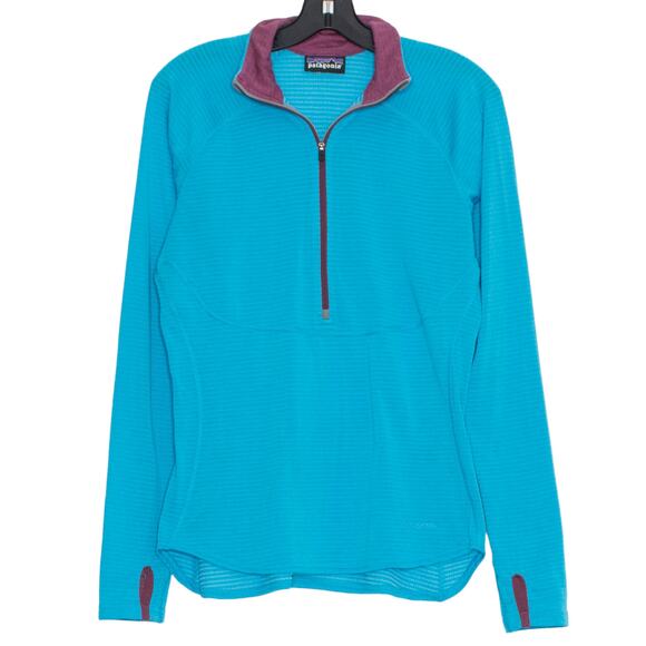 Patagonia Womens 1/2 Zip Base Layer Power Dry Grid Fleece Blue Size Medium DZ - Picture 1 of 7